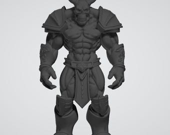 Horned Demon Warrior STL – Textured Dark Fantasy Demon Statue for 3D Printing – Printable Monster Figure