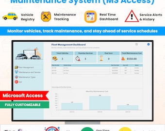 Sistema de gestión de flotas y mantenimiento de vehículos (MS Access) / Rastreador de servicio, panel de control / Registro de kilometraje / Alternativa a Excel