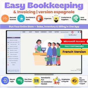 Small Business Bookkeeping & Inventory Management Software | Microsoft Access |No Subscription Windows | Excel Alternative | French Version