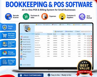 Small Business Bookkeeping & Billing Software | Invoicing Expenses Customers and Inventory Management | Microsoft Access | Excel Alternative