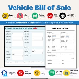 Generador de facturas de compraventa de automóviles y vehículos / Plantilla de contrato de compraventa de automóviles / PDF imprimible y editable en MS Access imagen 1