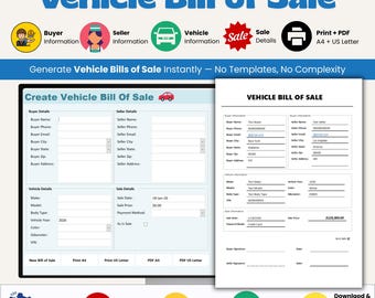 Generador de facturas de compraventa de automóviles y vehículos / Plantilla de contrato de compraventa de automóviles / PDF imprimible y editable en MS Access
