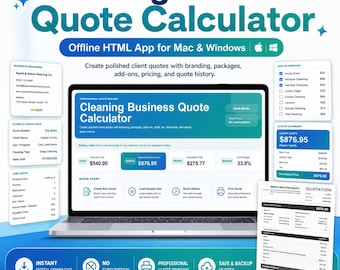 Calculadora de presupuestos para empresas de limpieza / Aplicación HTML sin conexión / Generador de presupuestos y estimaciones de limpieza para Mac y Windows