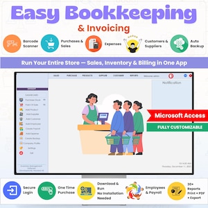 Small Business Bookkeeping & Inventory Management Software Fully Customizable | MS Access No Subscription Excel Alternative