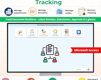 Software de registro de control de documentos (MS Access) / Sistema de seguimiento de cumplimiento ISO / Panel de control de revisiones y estados / Aplicación de base de datos lista para auditoría