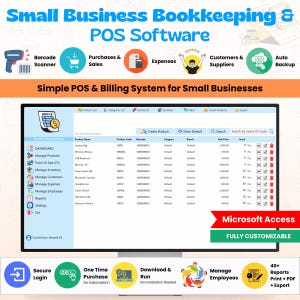 Gestione dell'inventario, fatture, bollette, clienti, monitoraggio di entrate e uscite / CRM, contabilità per piccole imprese, software POS, alternativa a Excel