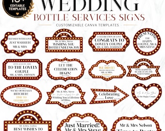 Just Married Wedding Sign, Editable DIY Light Up Bottle Service Sign, Bridal Party Entrance Prop, Digital Canva Design for Bottle Girl Sign
