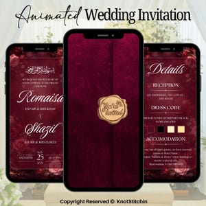 Animated Islamic Wedding Invitation, Burgundy Envelope Video Invite, Animated Muslim Marriage Nikkah Evite, Canva Design, Instant Download