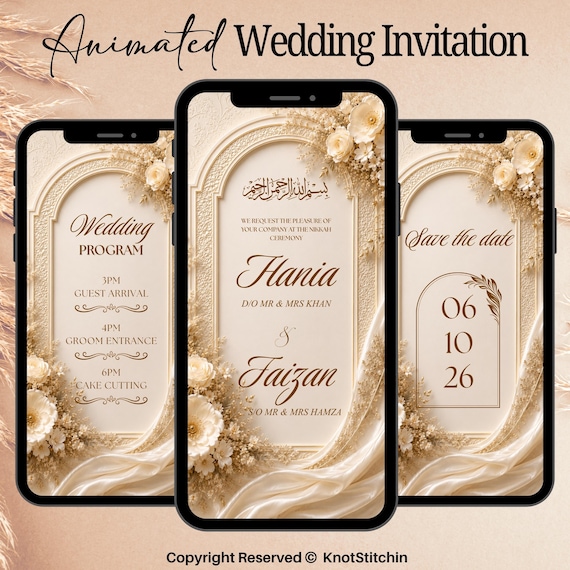 Digital Islamic Nikah Invitation Video, Animated Muslim Wedding Evite, Boho Floral Canva Template, Editable Mobile Invite, Instant Download
