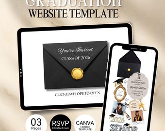 Graduation Website Invitation, Editable Canva Template, Grad Party Website, Class of 2026 Website with RSVP, Digital Graduation Invitation