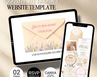 RSVP Baby in Bloom Website Template, Editable Canva Template, Baby Shower Website with RSVP, Wildflower Baby Shower Website Digital Download