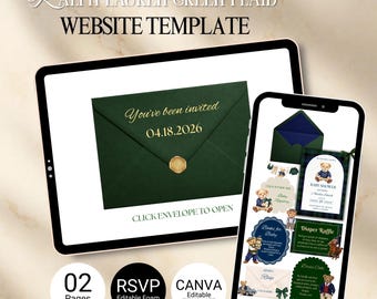 Ralph Lauren Green Plaid Baby Shower, Printable Website Invitation, Bear Baby Shower, Editable Canva, Baby Shower RSVP, Registry Baby Shower