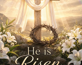 He Is Risen Indeed Paaskaart, christelijke opstandingskaart, religieuze paasgroet, op geloof gebaseerde digitale download, afdrukbare kaart 5 x 7