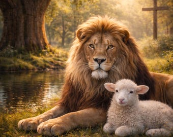 The Lion and the Lamb Digital Greeting Card, Christian Faith Card, Religious Printable 5x7 Card, Encouragement, Inspirational Card