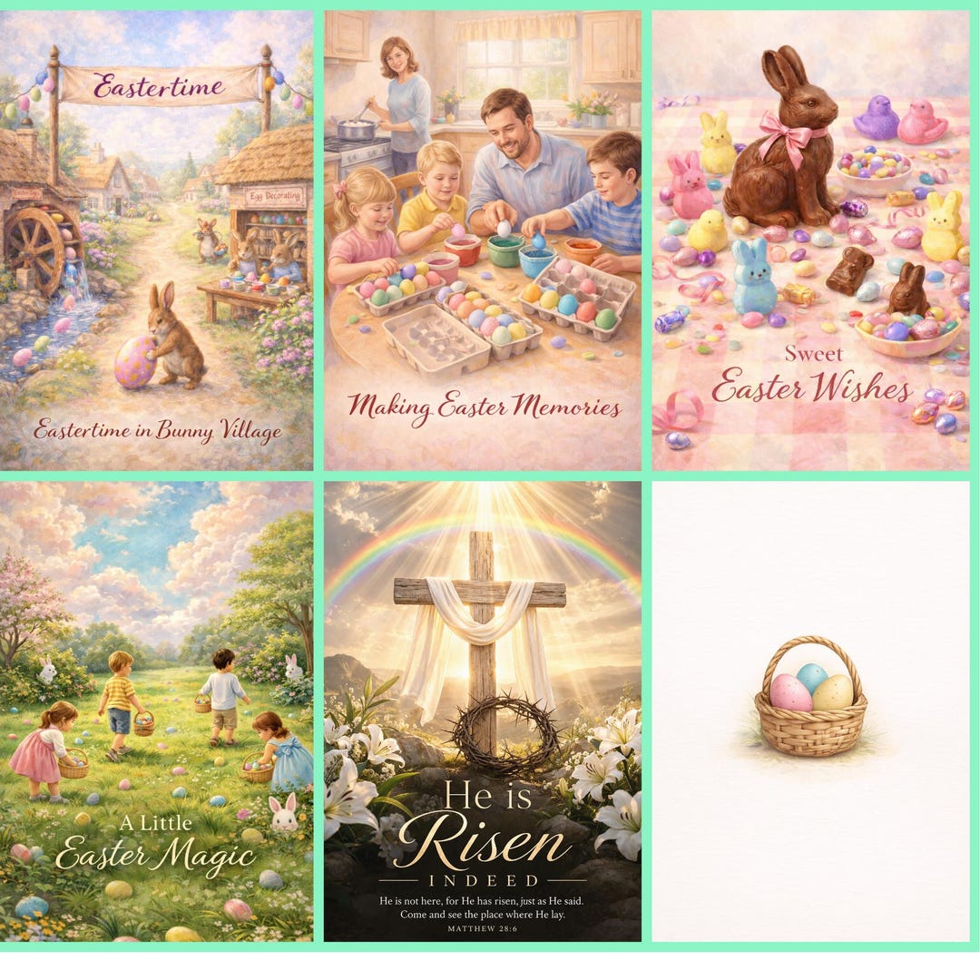 Easter Note Card Bundle, 5 Easter Note Cards, Printable Easter Cards ...