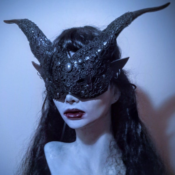 Black Veiled Satyr Witch mask