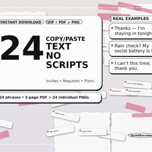 24 No Text Templates | Copy & Paste Scripts to Decline Invites and Requests | Kind, Clear Replies | PDF + PNG