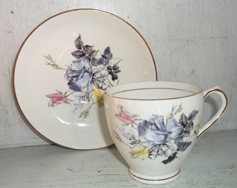 DUCHESS Bone China England Roses & Butterfly Cup and Saucer Set Vintage