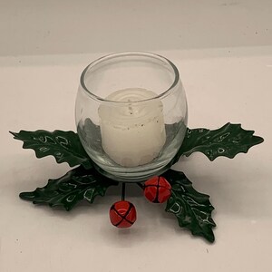 Vintage Department 56 Metal Holly & Jingle Berries Christmas Votive Candle Holder
