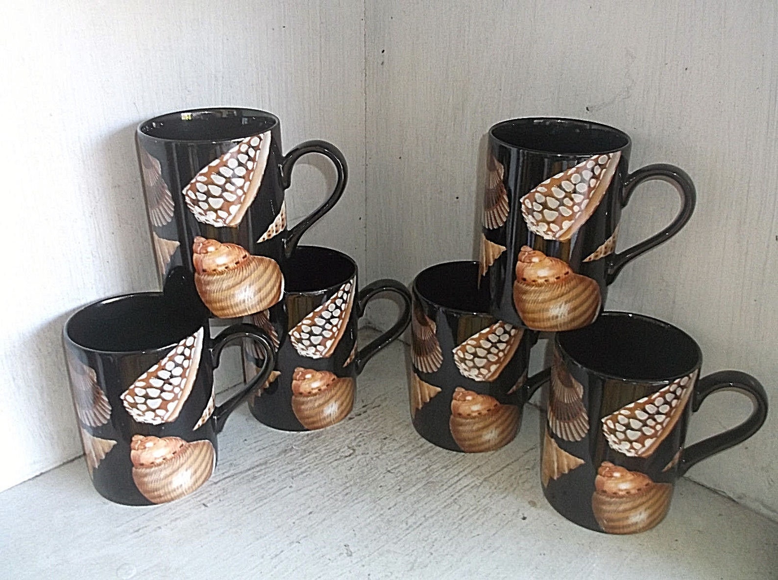 6 Fritz and Floyd COQUILLE DE MER Coffee Mugs Cups 8 Oz Black Etsy