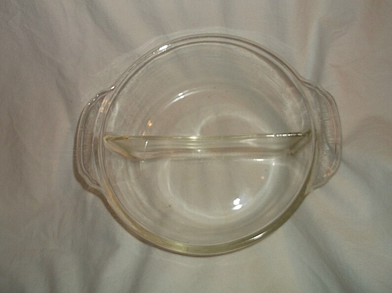 Fire King 1 12 qt Glass Divided Round Casserole Dish Clear