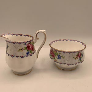 Royal Albert Petit Point China Creamer and Open Sugar Bowl English Bone China