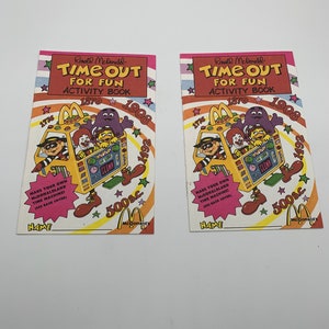 2 Vintage 1994 Ronald McDonald McDonald&#39;s Time Out For Fun Activity Books Unused