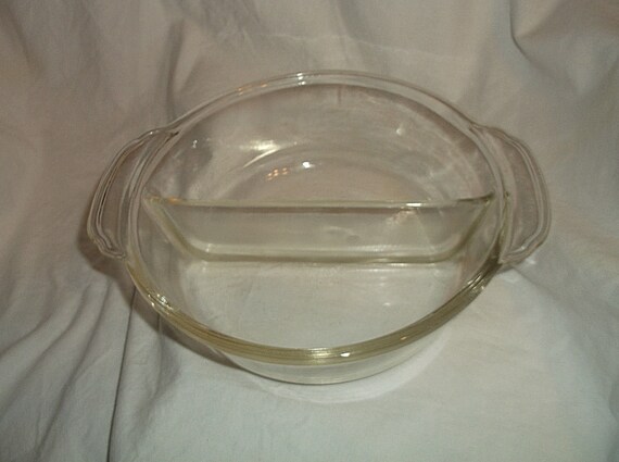 Fire King 1 12 qt Glass Divided Round Casserole Dish Clear
