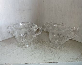 Fostoria Baroque SHIRLEY Creamer & Open Sugar Etched Floral Clear
