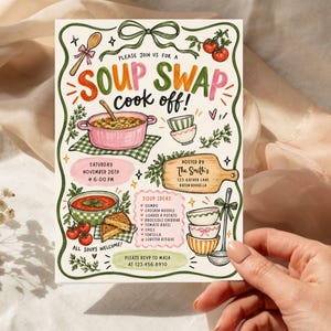Inbjudan till soppbytesfest | Inbjudan till soppmatlagningsfest | Höstsoppfest med knytkalas | (Redigerbar Canvas-mall)