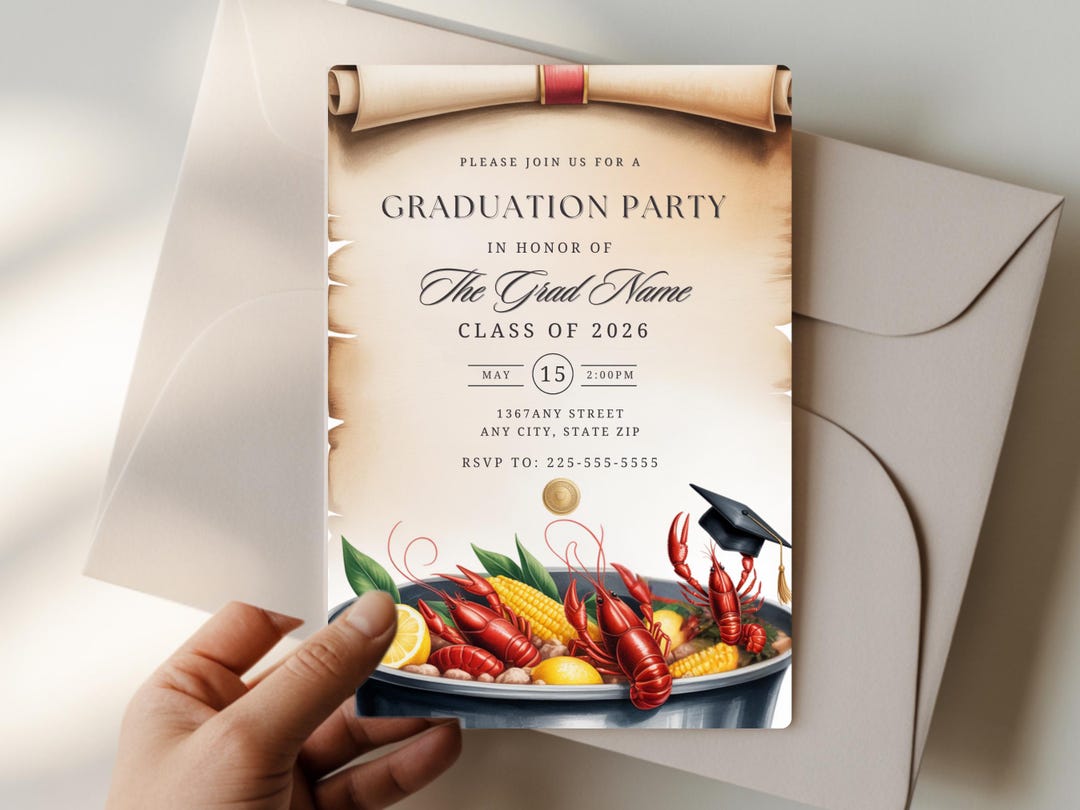 Grad Lunch Invite Crawfish Boil Graduation Party Invitation | Graduation Party Invite ...