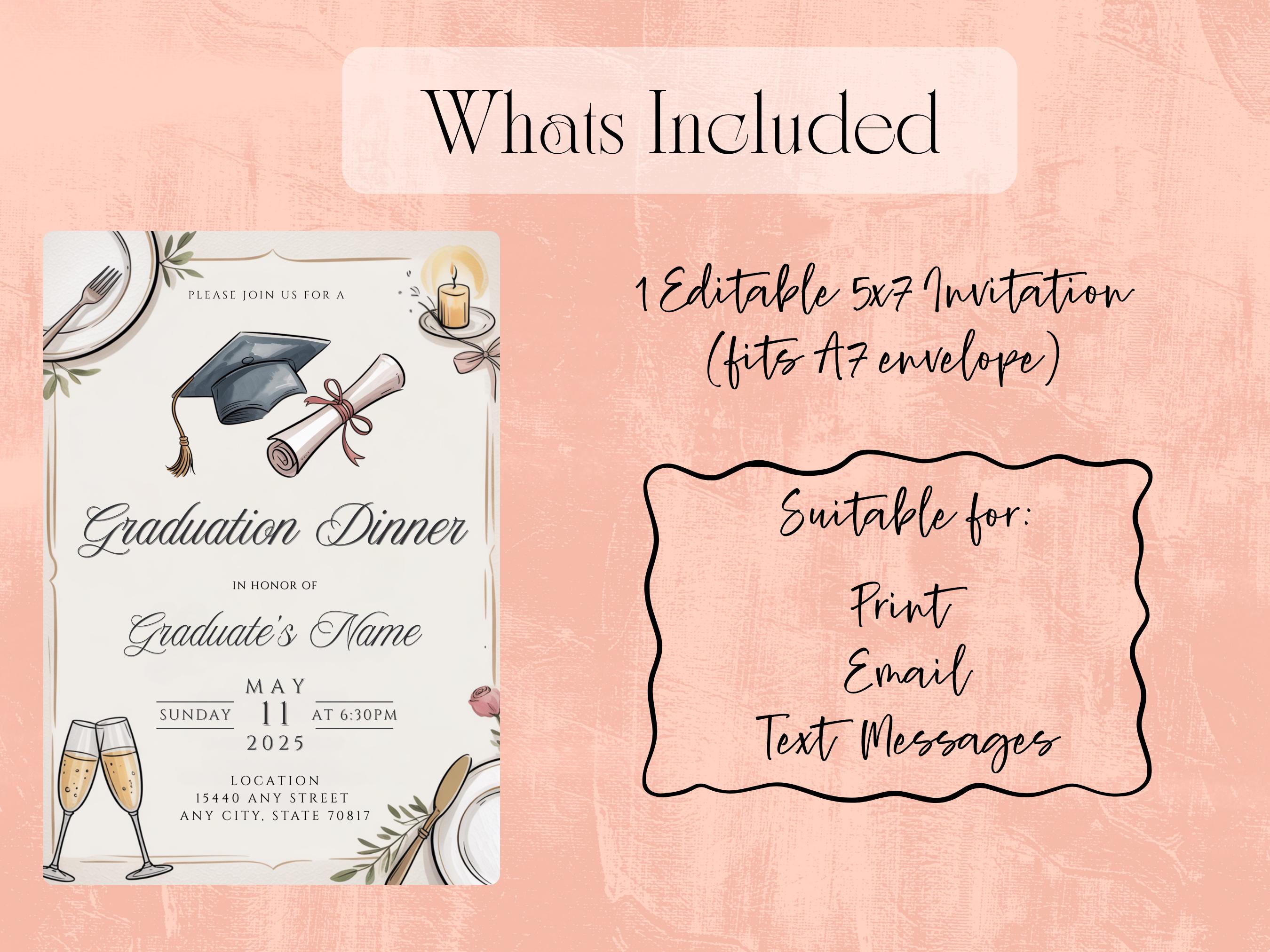 Graduation Dinner Invitation Template | Elegant Feminine Grad Evite ...