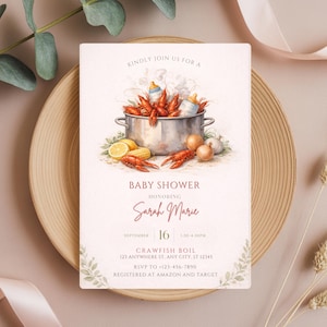 Inbjudan till babyshower med kräftkokning | Louisiana-tema (redigerbar Canva-mall) | Babyshower med skaldjurskokning