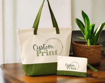 Custom Canvas Tote Bag: Personalized Logo, Zipper Closure