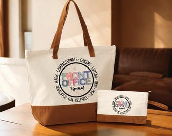Office Staff Canvas Tote Bag, Floral Design (Zippered, Multiple Colors)