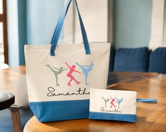 Ice Skater Tote Bag: Personalized Canvas with Zipper - Multiple Colors
