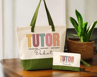 Teacher Canvas Tote Bag: School Theme with Zipper (Customizable Colors)