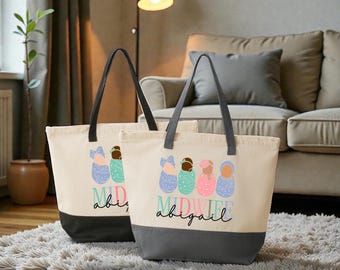 Custom Midwife Canvas Tote Bag, Midwife Appreciation Bag