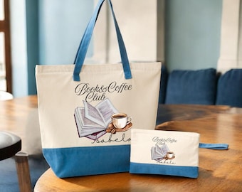 Bookish Tote Bag - Tea and Books Design with Personalization