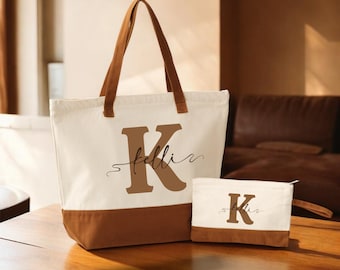 Custom Initial Tote Bag - Personalized Monogram, Canvas Carry-All