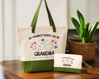 Grandma Tote Bag: Floral Canvas Style (Zippered, Multiple Colors)