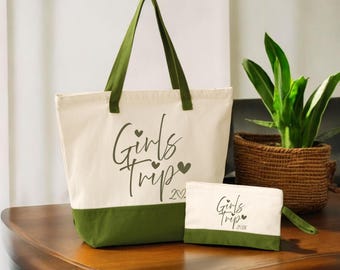 Personalized Girls Trip Canvas Tote Bag, Weekend Getaway Tote