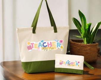Teacher Canvas Tote Bag: Personalized, Zippered - Multiple Colors