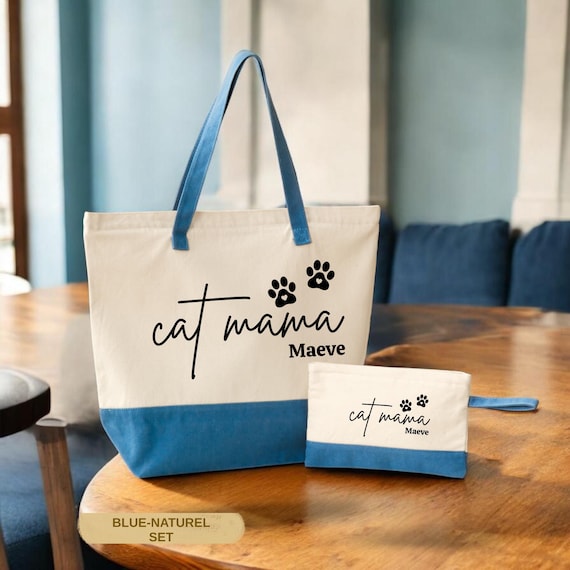 Cat Mom Tote Bag - Personalized Canvas with Zipper Closure