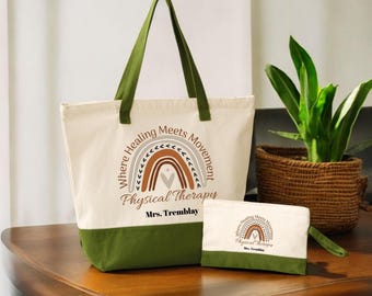 Physical Therapy Tote Bag - Canvas with Zipper and Pockets