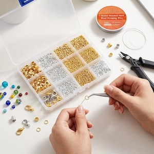 1950PCS Jewelry Making Kit, Crimp Beads, Clasps, Wire, Pliers & Findings for Bracelets