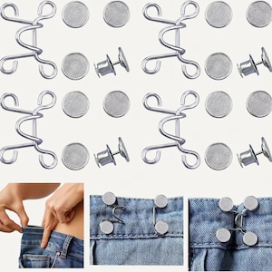 Unique Adjustable Metal Waist Tightener Set, No-Sew Jean Button Buckle Pants Skirt Fit Enhancer.