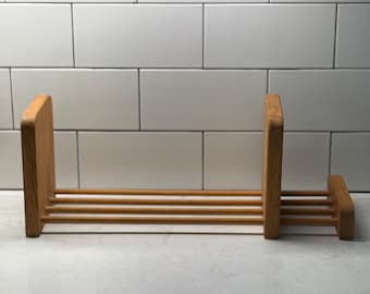 Vintage Oak Sliding Book Rack