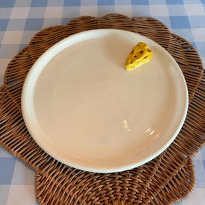 Vintage signed studio pottery cheese plate with 3D ceramic Swiss cheese wedge
