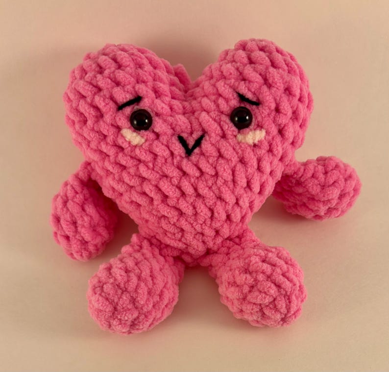 Beloved Crochet Plushies (Bear, Cat, Caterpillar, Puppy, Kitten, Pink Bee, Heart Keychain, Floppy-ear Bunny & Bunny holding rose) Heart w/ arms & legs